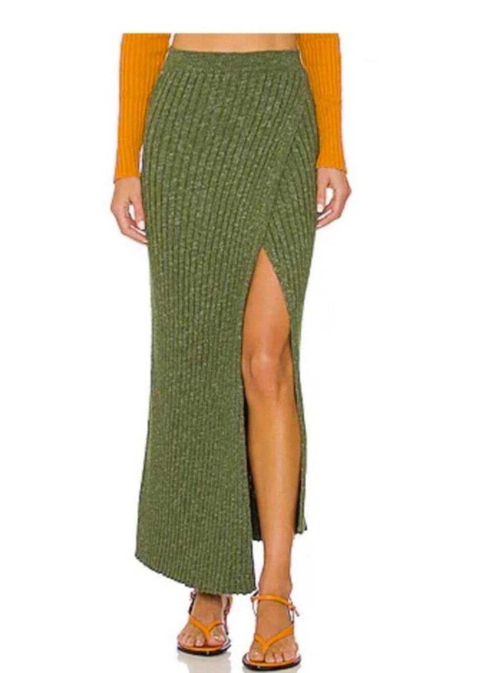 Free People better days midi skirt ribbed knit green size medium bohemian fall